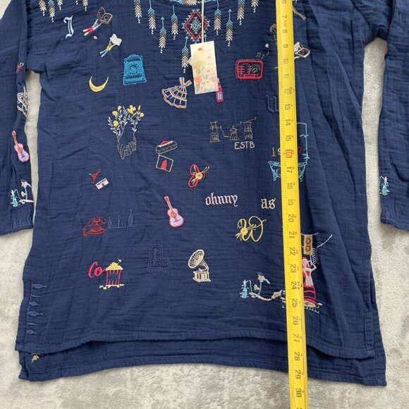 Johnny Was Biya Tunic Women S Blue Rondo Crew Neck Long Sleeve Blouse Boho Chic - Picture 2 of 14